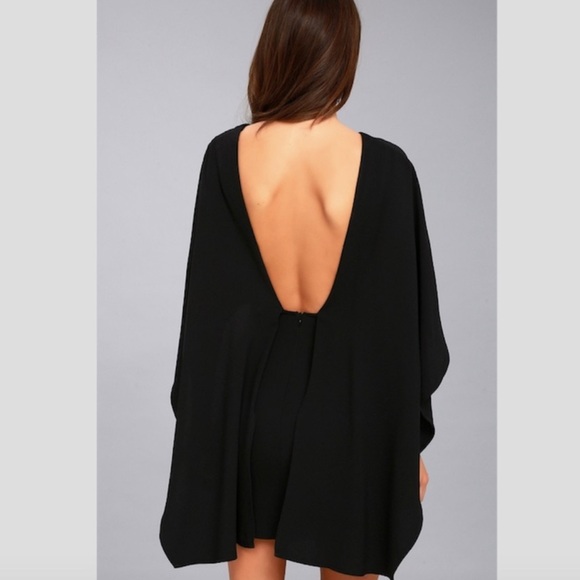 NWT Lulu's Black Overlay Cape Backless Mini Dress Size XL - Picture 4 of 13